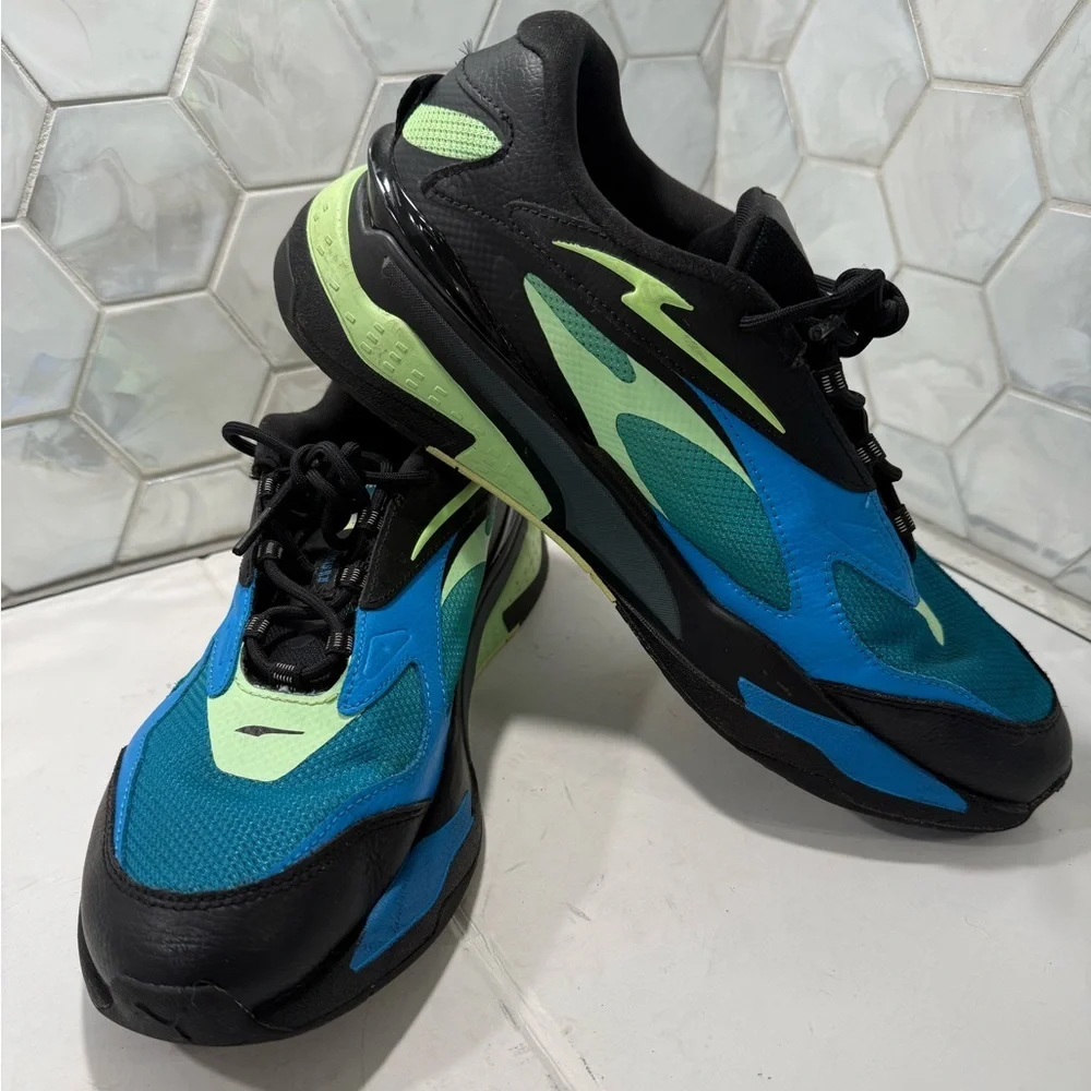 Puma RS-Fast LS Men’s Size 11 Black & Ocean Dive (Blue & Lime Green) EUC